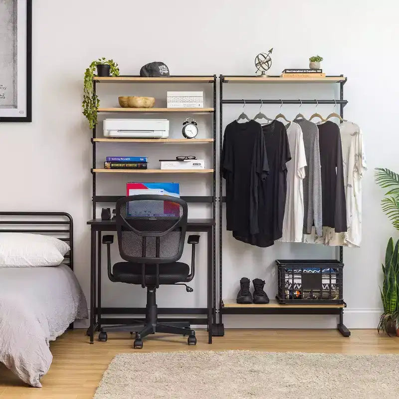 IRIS Closet Rack with Storage Adjustable Shelves: Portable Standing Garment Rack, Metal Frame, Black, 67.75" Height