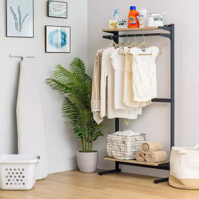 IRIS Closet Rack with Storage Adjustable Shelves: Portable Standing Garment Rack, Metal Frame, Black, 67.75" Height