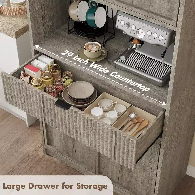 70 Tall Kitchen Pantry Cabinet, Fluted Wooden Cupboard Storage Cabinet with Adjustable Shelves, Freestanding Bathroom Storage Cabinet