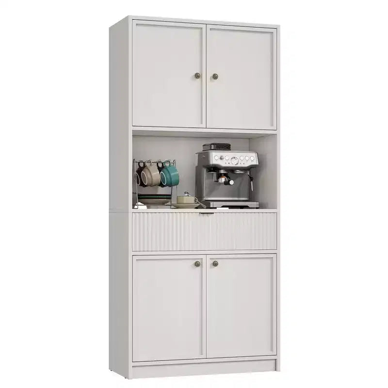 70 Tall Kitchen Pantry Cabinet, Fluted Wooden Cupboard Storage Cabinet with Adjustable Shelves, Freestanding Bathroom Storage Cabinet