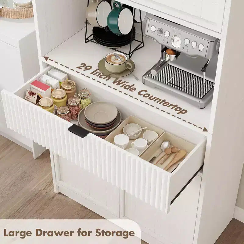 70 Tall Kitchen Pantry Cabinet, Fluted Wooden Cupboard Storage Cabinet with Adjustable Shelves, Freestanding Bathroom Storage Cabinet