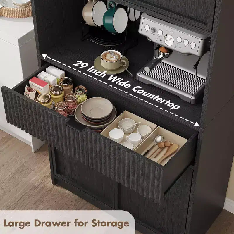 70 Tall Kitchen Pantry Cabinet, Fluted Wooden Cupboard Storage Cabinet with Adjustable Shelves, Freestanding Bathroom Storage Cabinet