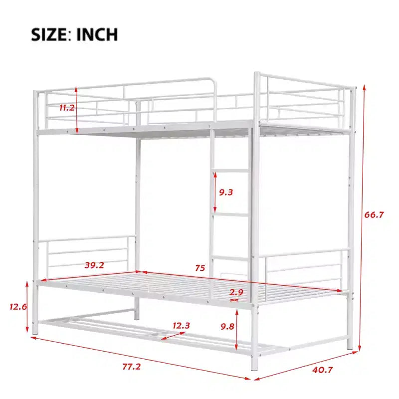 Metal Bunk Bed with Shelf and Guardrails, Bunk Beds Frame for Kids Teens & Adults