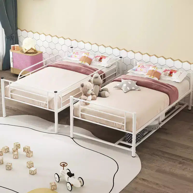 Metal Bunk Bed with Shelf and Guardrails, Bunk Beds Frame for Kids Teens & Adults
