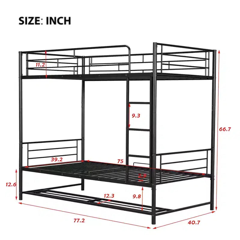 Metal Bunk Bed with Shelf and Guardrails, Bunk Beds Frame for Kids Teens & Adults