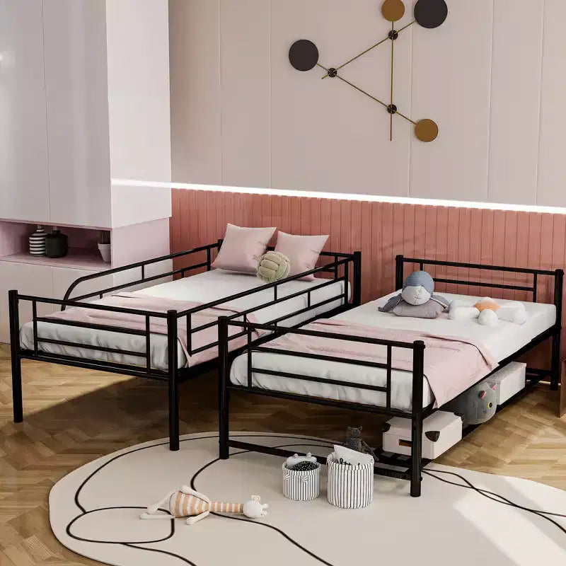 Metal Bunk Bed with Shelf and Guardrails, Bunk Beds Frame for Kids Teens & Adults