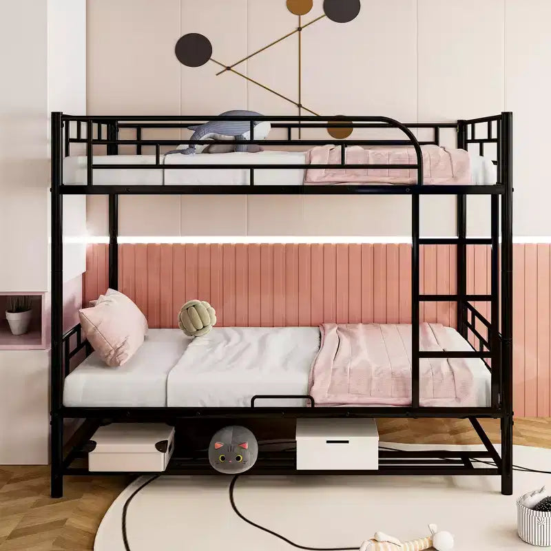 Metal Bunk Bed with Shelf and Guardrails, Bunk Beds Frame for Kids Teens & Adults