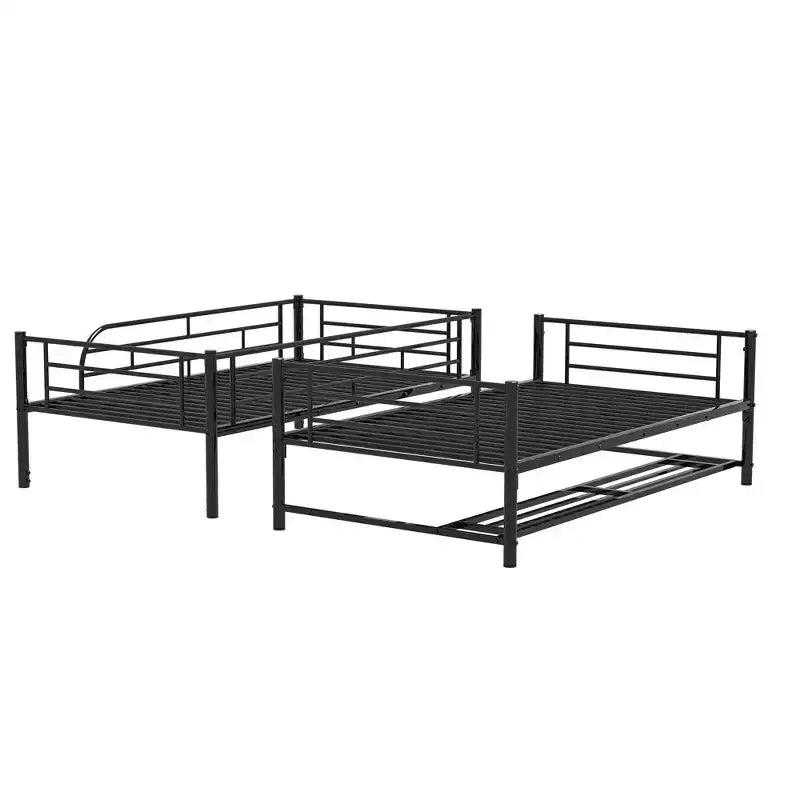 Metal Bunk Bed with Shelf and Guardrails, Bunk Beds Frame for Kids Teens & Adults