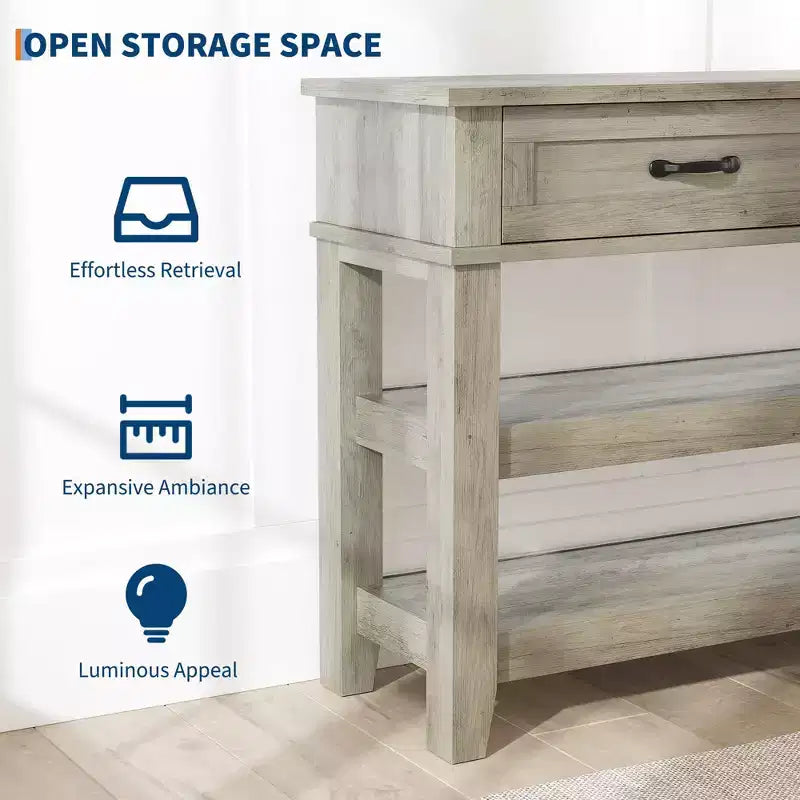 GustoWave Entryway Table, Console Table with 2 Storage Drawers, 3 Tier Farmhouse Wooden Sofa Table, Hallway Tables, Rustic Grey