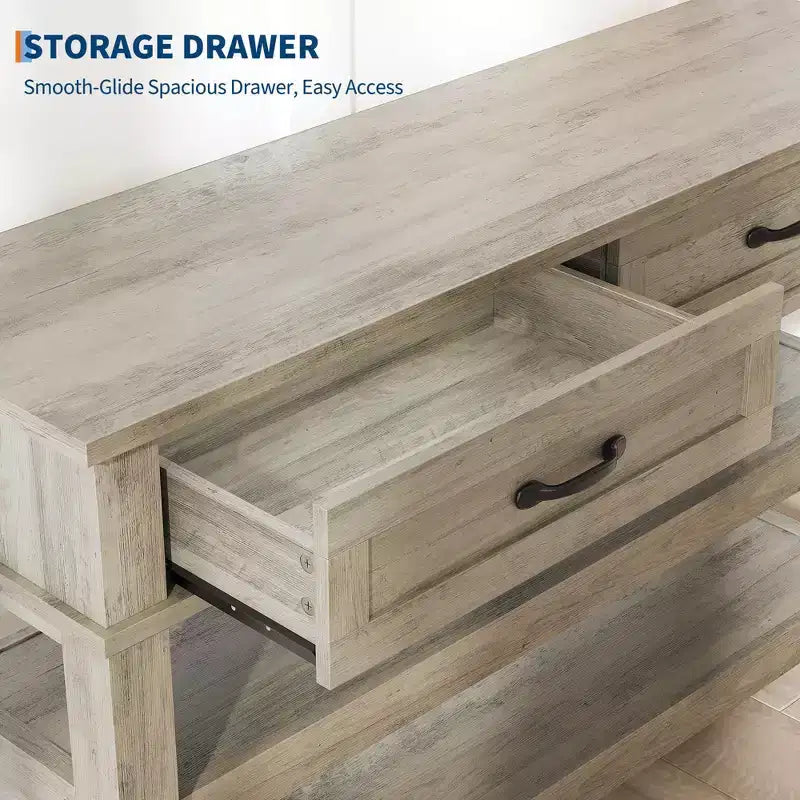 GustoWave Entryway Table, Console Table with 2 Storage Drawers, 3 Tier Farmhouse Wooden Sofa Table, Hallway Tables, Rustic Grey