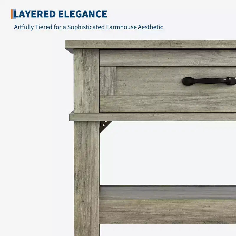 GustoWave Entryway Table, Console Table with 2 Storage Drawers, 3 Tier Farmhouse Wooden Sofa Table, Hallway Tables, Rustic Grey