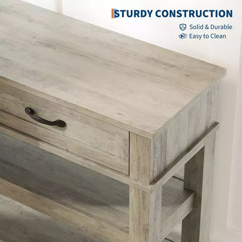 GustoWave Entryway Table, Console Table with 2 Storage Drawers, 3 Tier Farmhouse Wooden Sofa Table, Hallway Tables, Rustic Grey