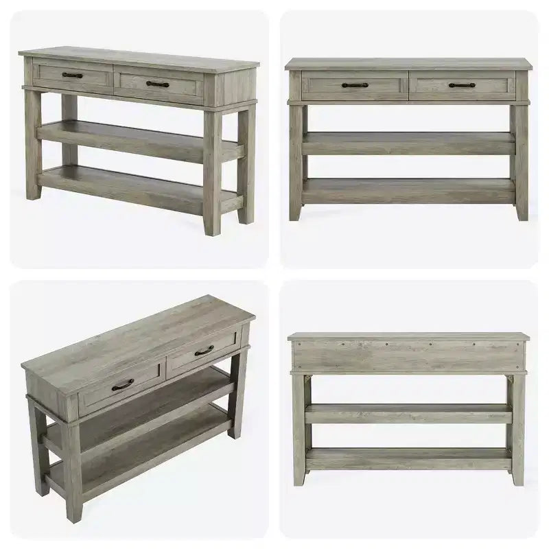 GustoWave Entryway Table, Console Table with 2 Storage Drawers, 3 Tier Farmhouse Wooden Sofa Table, Hallway Tables, Rustic Grey
