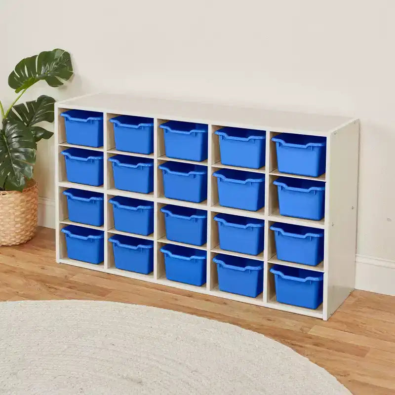ECR4Kids Streamline 20 Cubby Tray Cabinet with 20 Scoop Front Bins, 4x5, Kids Furniture