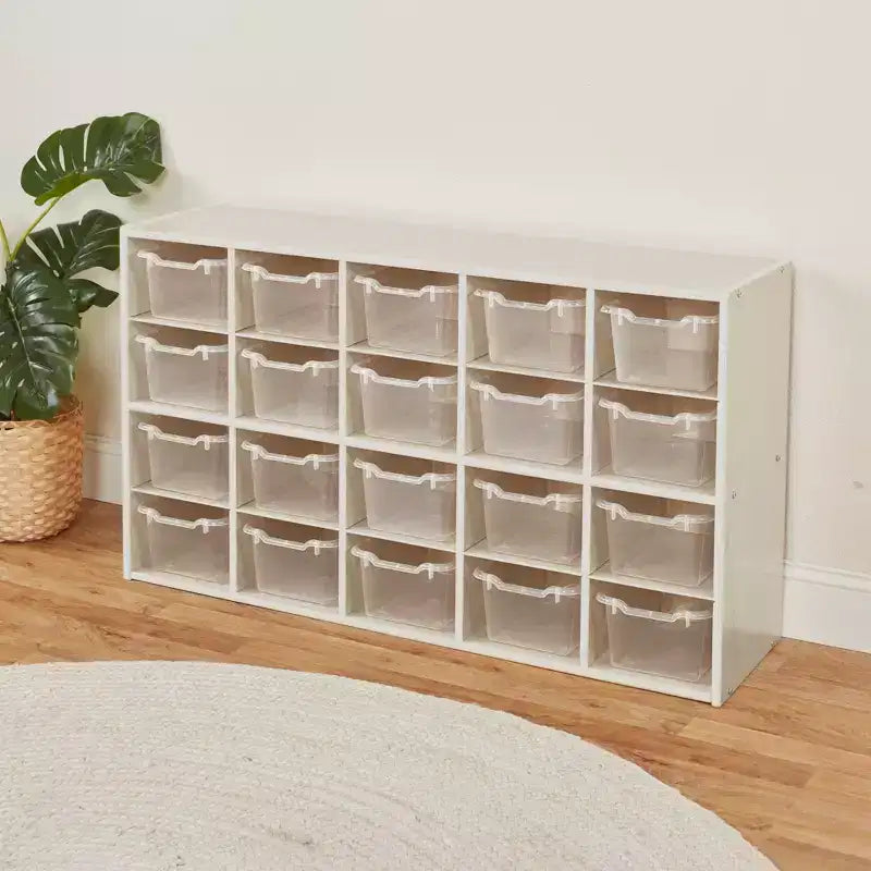 ECR4Kids Streamline 20 Cubby Tray Cabinet with 20 Scoop Front Bins, 4x5, Kids Furniture