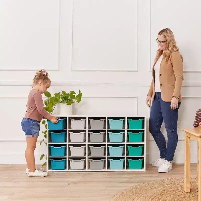 ECR4Kids Streamline 20 Cubby Tray Cabinet with 20 Scoop Front Bins, 4x5, Kids Furniture