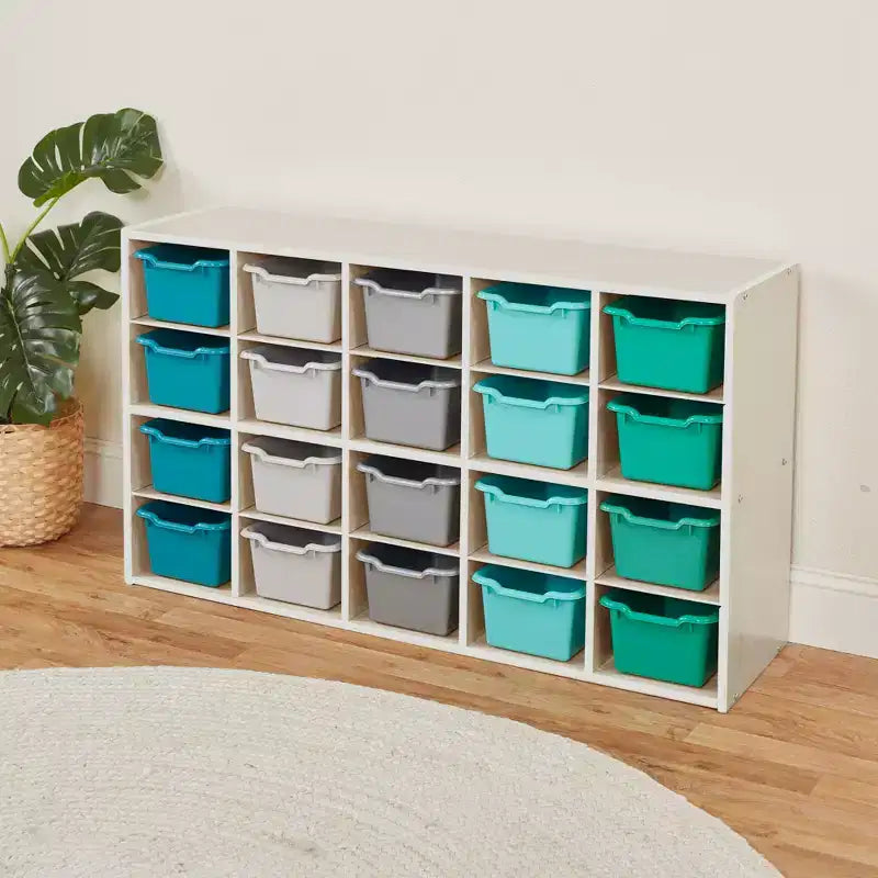 ECR4Kids Streamline 20 Cubby Tray Cabinet with 20 Scoop Front Bins, 4x5, Kids Furniture