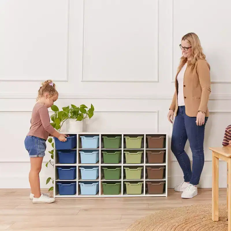 ECR4Kids Streamline 20 Cubby Tray Cabinet with 20 Scoop Front Bins, 4x5, Kids Furniture