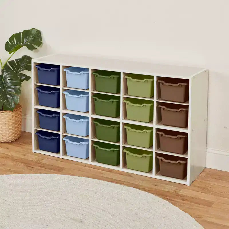 ECR4Kids Streamline 20 Cubby Tray Cabinet with 20 Scoop Front Bins, 4x5, Kids Furniture