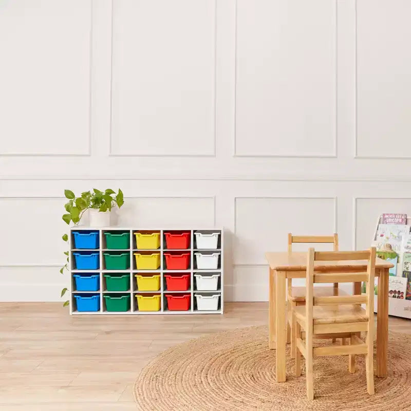 ECR4Kids Streamline 20 Cubby Tray Cabinet with 20 Scoop Front Bins, 4x5, Kids Furniture