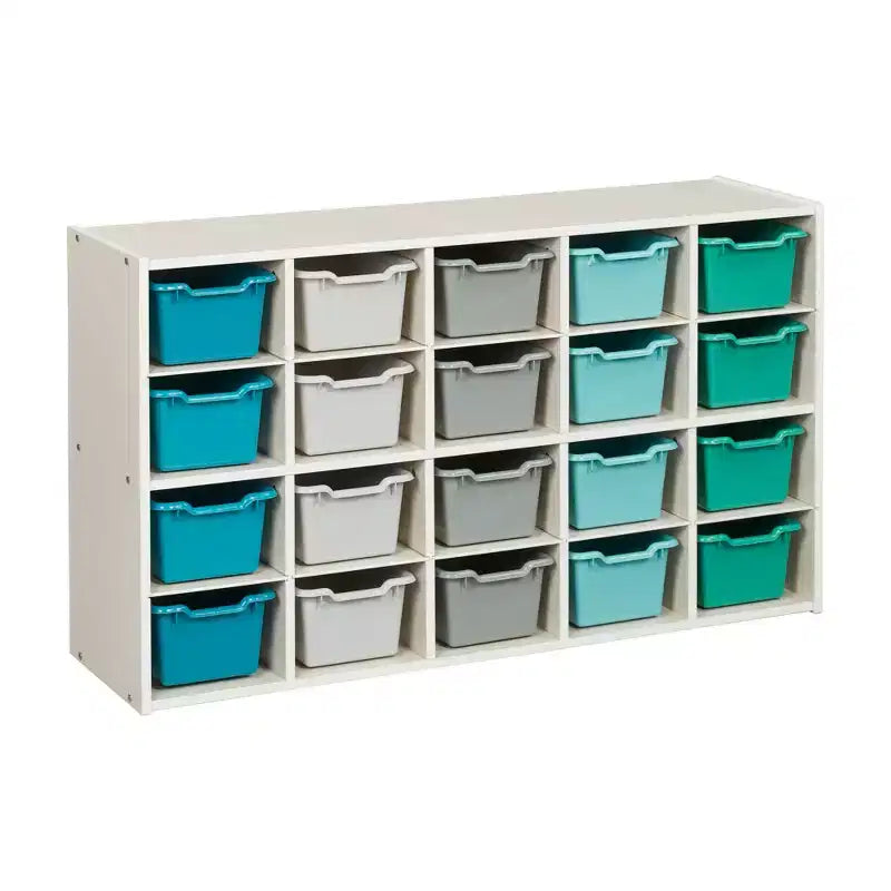 ECR4Kids Streamline 20 Cubby Tray Cabinet with 20 Scoop Front Bins, 4x5, Kids Furniture