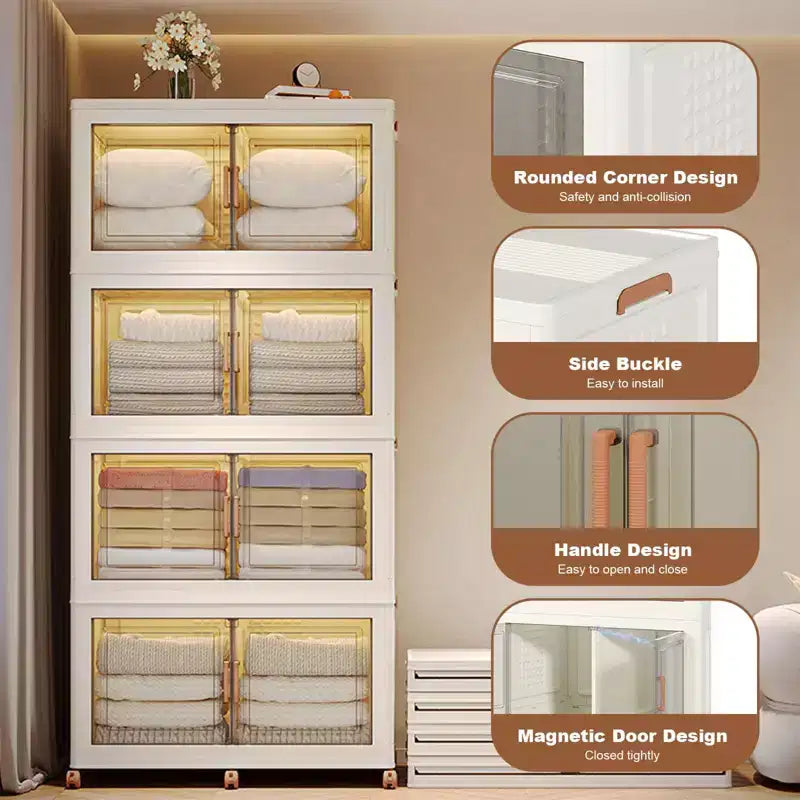 GustoWave 4 Tier Stackable Storage Bins With Lid Closet Organizers Collapsible Plastic Storage Bins Home Containers Boxes for Bedroom Living Room