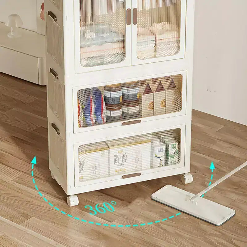 GustoWave 4-Tier Kids Wardrobe Closet - Portable Kids Closet with Doors & Wheels - Collapsible Baby Clothes Organizer with Hanging Rod & 10 Hangers