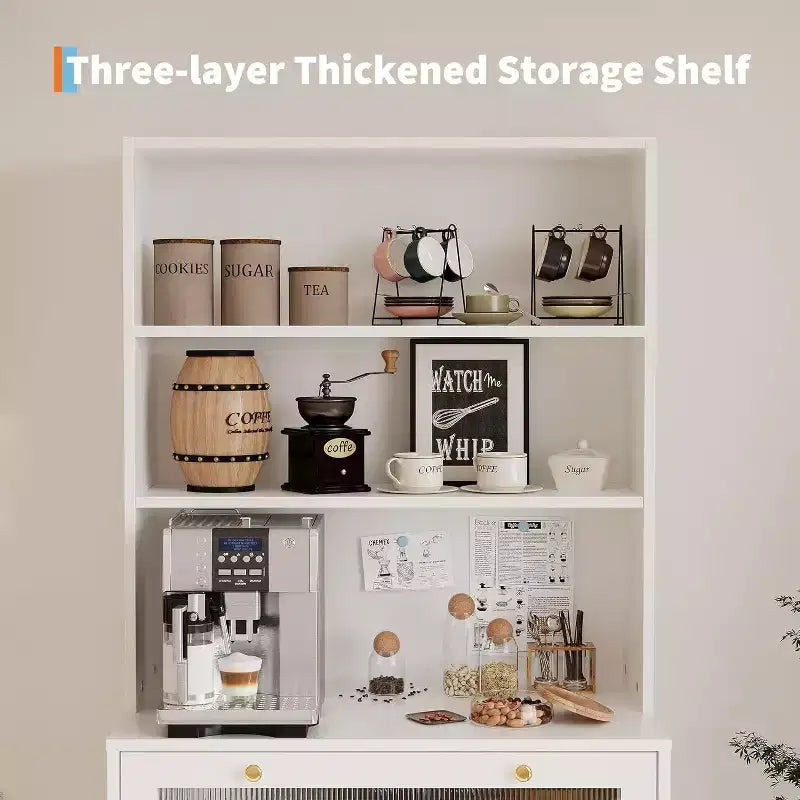 62 Pantry Cabinet, 6-Tier Freestanding Tall Cupboard Storage Unit with 1 Drawer, 2 Cabinets, 3 Open Shelves, Glass Doors, for Home Office