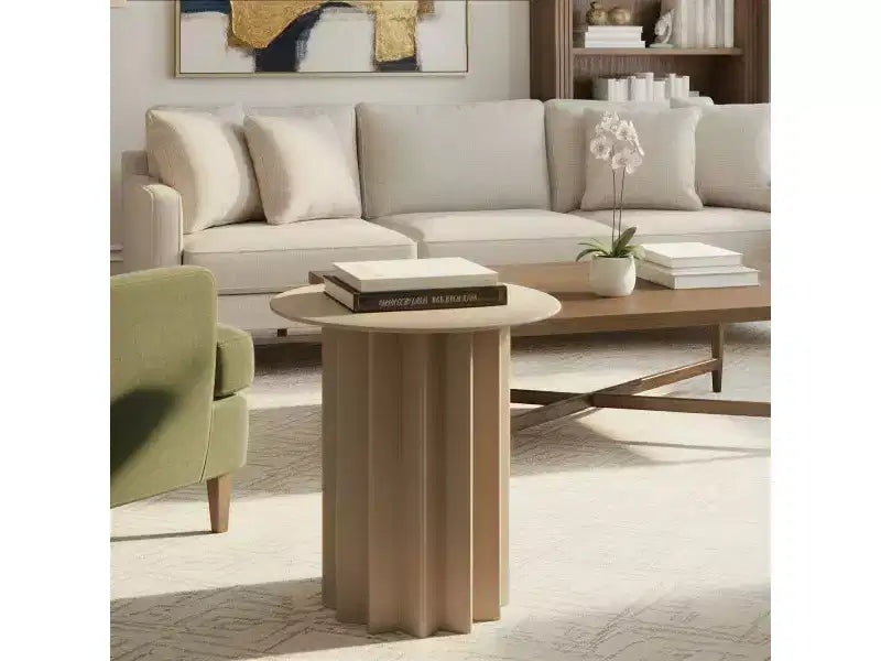 Storied Home Pleated Metal Side Table, Beige