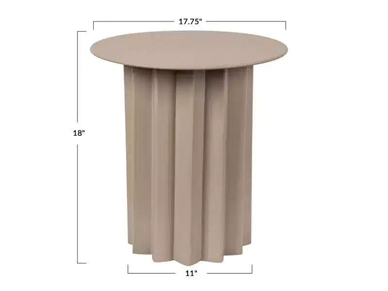 Storied Home Pleated Metal Side Table, Beige