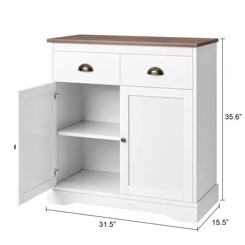 COZONY Modern Farmhouse Coffee Bar Cabinet 31.5, Kitchen Sideboard Buffet with 2 Drawers, Double Door Storage Cabinet with Adjustable Shelf