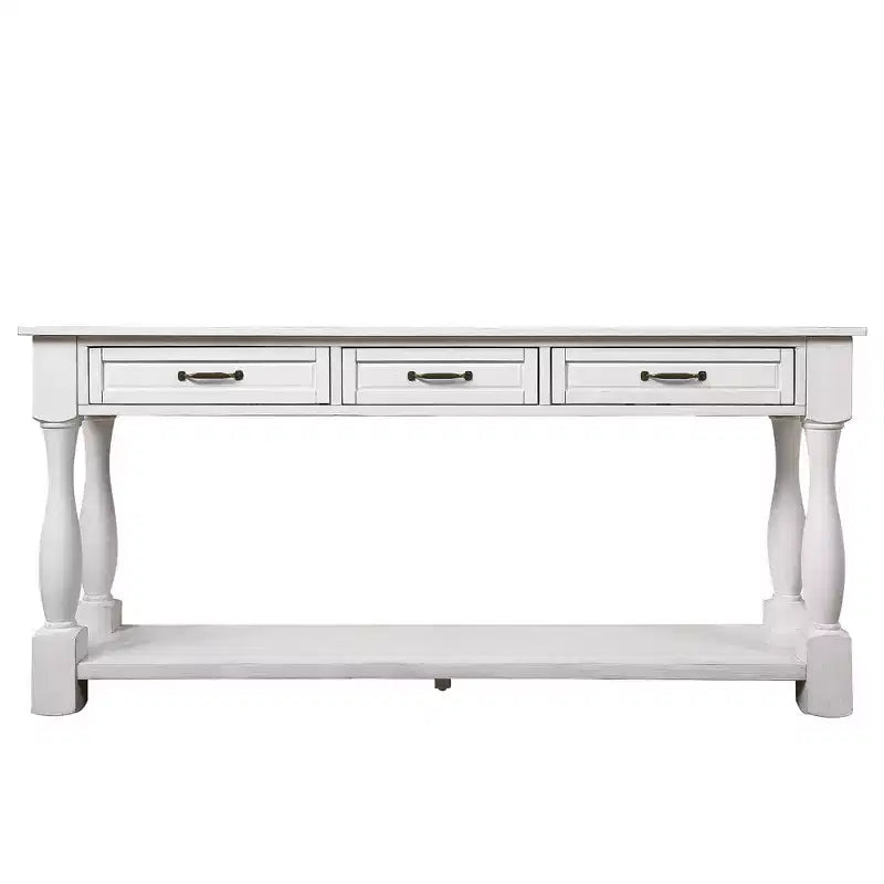 Hostack 63'' Long Wood Console Table with 3 Drawers and 1 Bottom Shelf for Entryway and Hallway, Antique White
