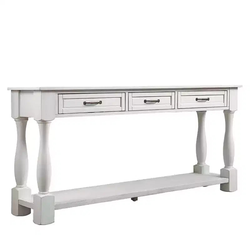 Hostack 63'' Long Wood Console Table with 3 Drawers and 1 Bottom Shelf for Entryway and Hallway, Antique White