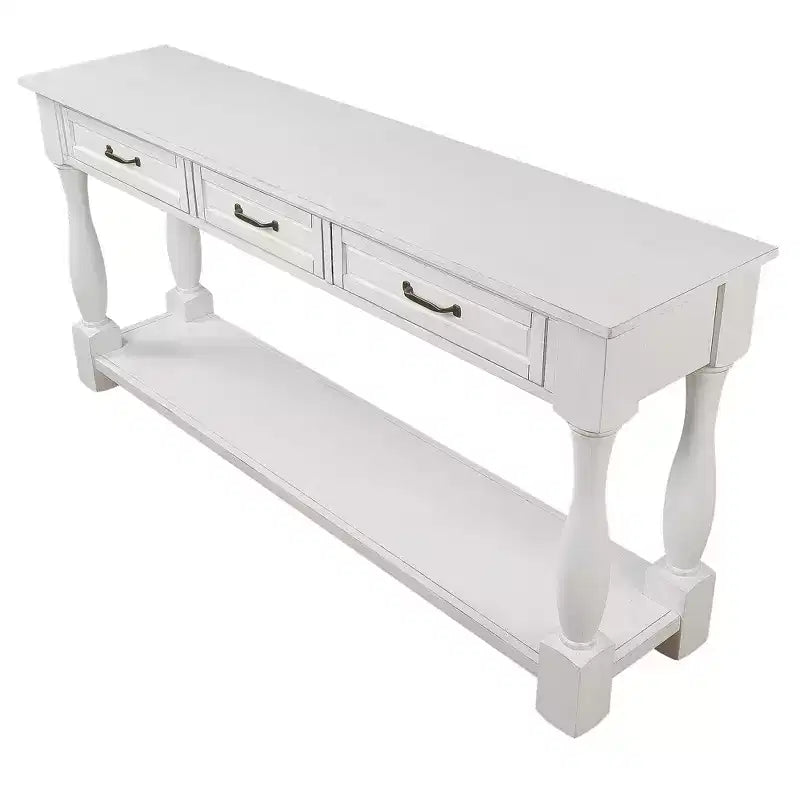 Hostack 63'' Long Wood Console Table with 3 Drawers and 1 Bottom Shelf for Entryway and Hallway, Antique White