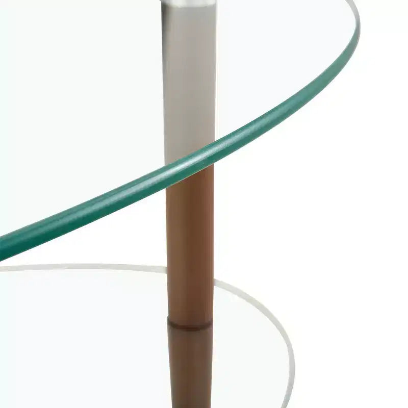 Transparent Oval Glass Coffee Table with Oak Wood Legs, 3-Layer Modern Table for Living Room