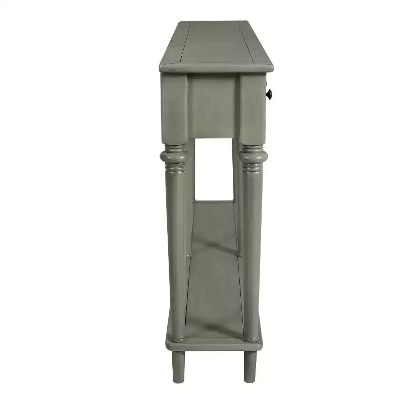 Luxystar Retro Console Table with 4 Drawers, Open Shelf for Entryway and Living Room, Grey Wash
