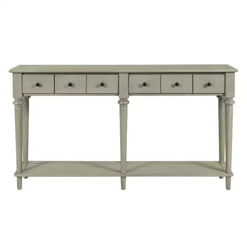 Luxystar Retro Console Table with 4 Drawers, Open Shelf for Entryway and Living Room, Grey Wash