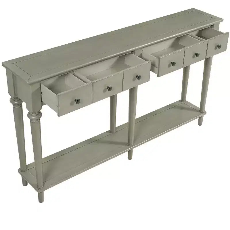 Luxystar Retro Console Table with 4 Drawers, Open Shelf for Entryway and Living Room, Grey Wash