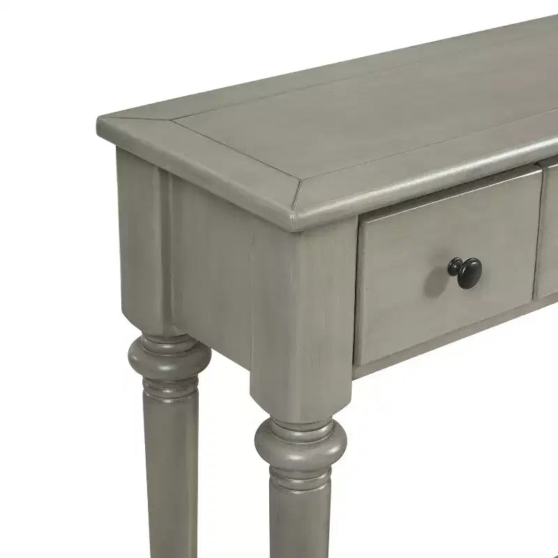 Luxystar Retro Console Table with 4 Drawers, Open Shelf for Entryway and Living Room, Grey Wash