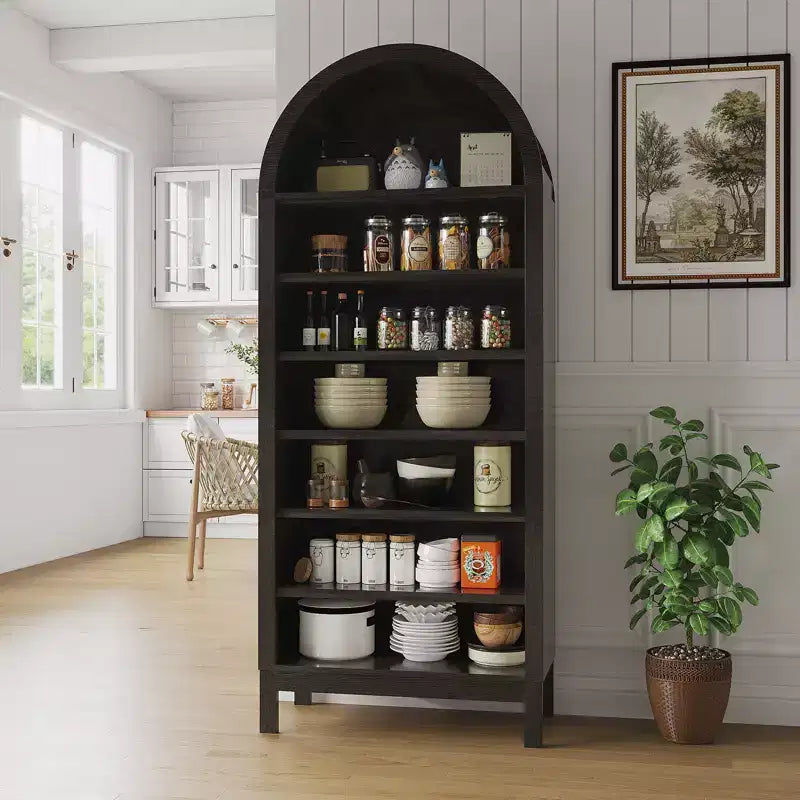 71 in Tall Arched Shoe Cabinet, 7-Tier Wooden Shoe Rack with Adjustable Shelves, Freestanding Display Shelf Storage Organizer for Entryway Hallway
