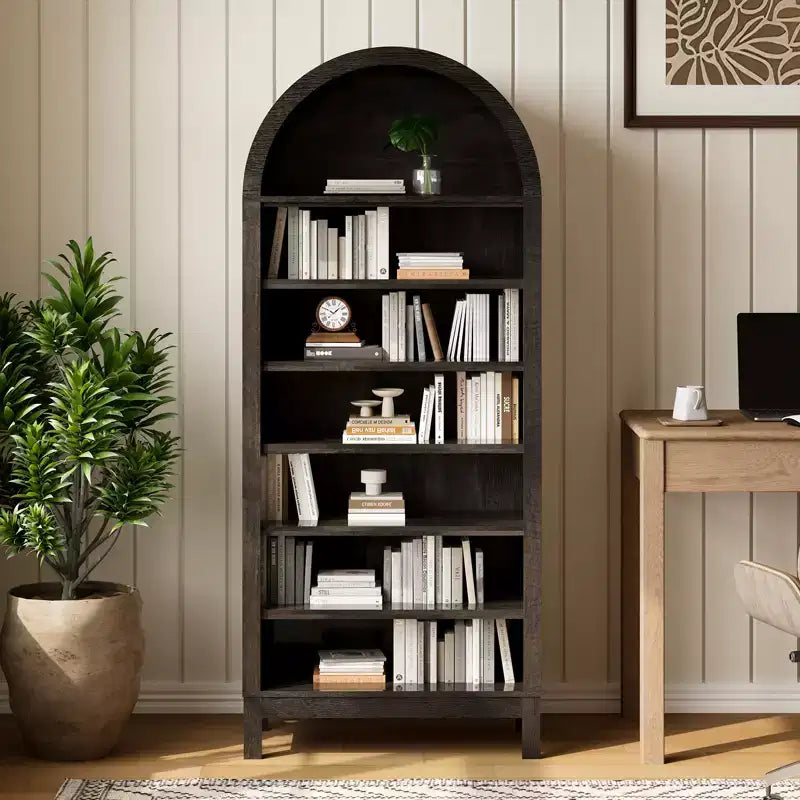 71 in Tall Arched Shoe Cabinet, 7-Tier Wooden Shoe Rack with Adjustable Shelves, Freestanding Display Shelf Storage Organizer for Entryway Hallway