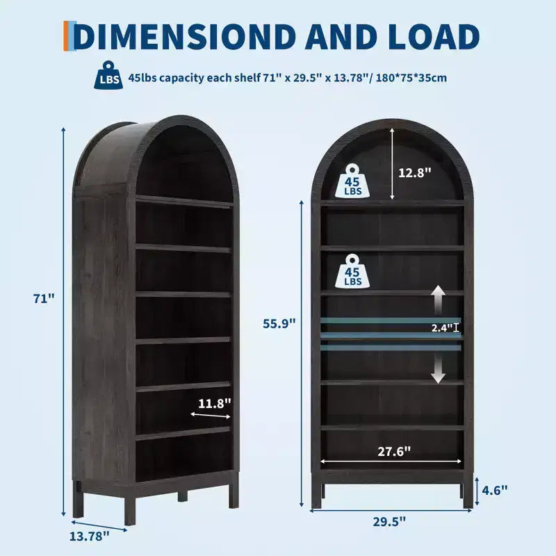 71 in Tall Arched Shoe Cabinet, 7-Tier Wooden Shoe Rack with Adjustable Shelves, Freestanding Display Shelf Storage Organizer for Entryway Hallway