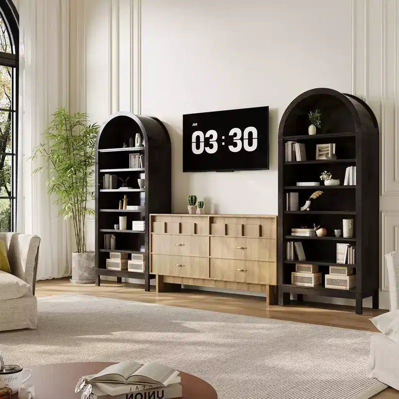 71 in Tall Arched Shoe Cabinet, 7-Tier Wooden Shoe Rack with Adjustable Shelves, Freestanding Display Shelf Storage Organizer for Entryway Hallway
