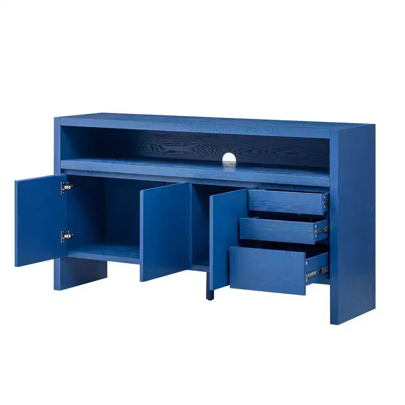 Luxystar Modern 60 Sideboard Buffet Cabinet with Storage Open Shelf and Drawers, Navy Blue