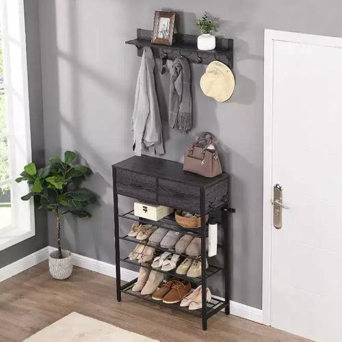 4-tier Shoe Rack With 2 Drawers, Shoes Storage Rack One Set Hallway Show Rack With Storage And Hooks Entry Way 31.5 x 11.81 x 42.32 Inch
