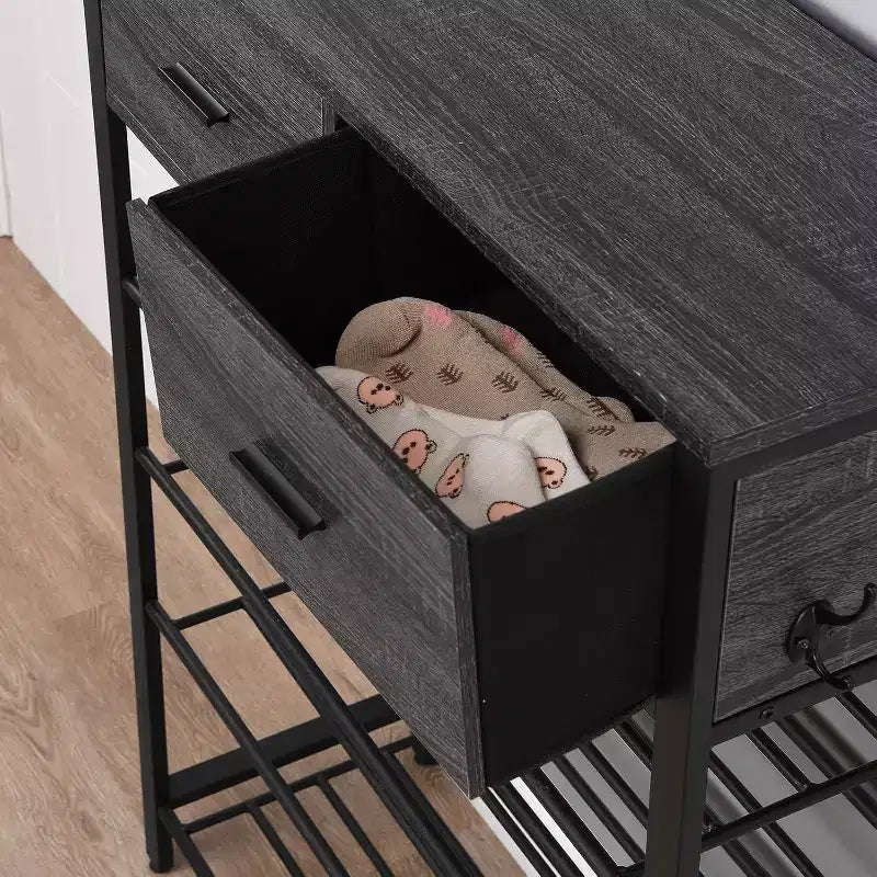 4-tier Shoe Rack With 2 Drawers, Shoes Storage Rack One Set Hallway Show Rack With Storage And Hooks Entry Way 31.5 x 11.81 x 42.32 Inch