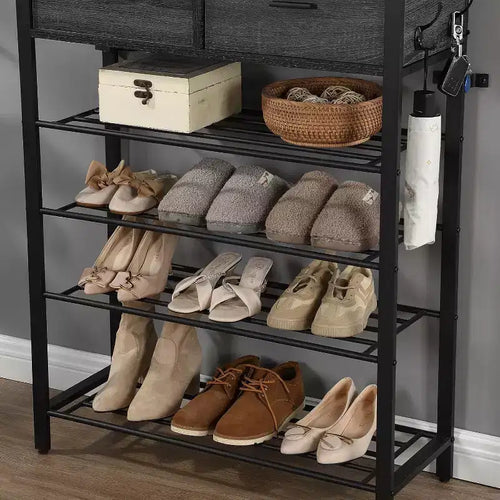 4-tier Shoe Rack With 2 Drawers, Shoes Storage Rack One Set Hallway Show Rack With Storage And Hooks Entry Way 31.5 x 11.81 x 42.32 Inch