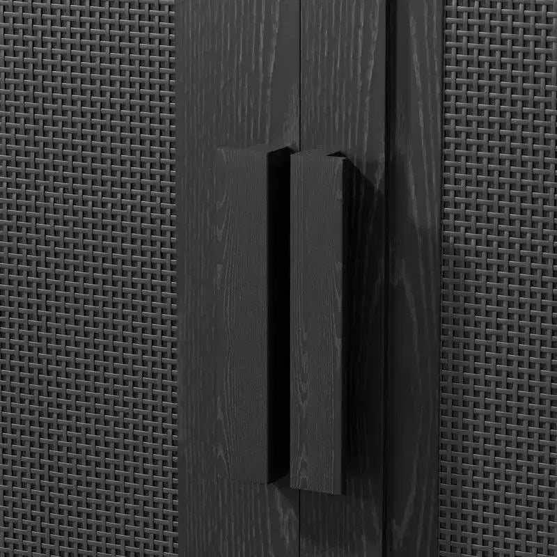 PexFix 62 W x 31 H Modern Sideboard Cabinet with 4-Doors Rattan Panels Buffet Console Accent Storage Cabinet for Hallway Entryway Dining Room Black