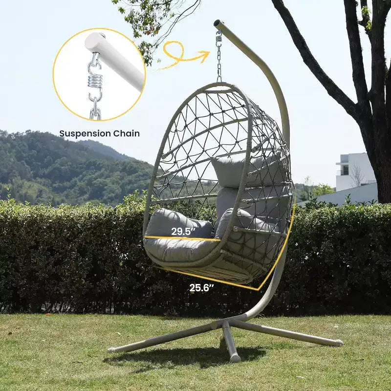 Heynemo Hanging Egg Chair Outdoor Swing Chair with Stand, Hammock Chair Indoor, Patio Boho Wicker Hanging Chair with Stand 350lbs Capacity