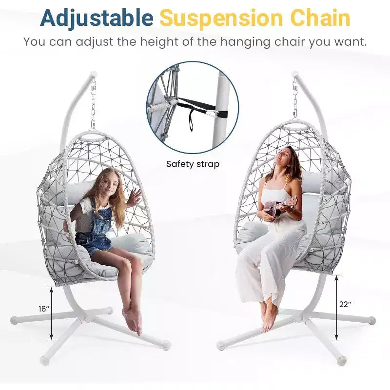 Heynemo Hanging Egg Chair Outdoor Swing Chair with Stand, Hammock Chair Indoor, Patio Boho Wicker Hanging Chair with Stand 350lbs Capacity